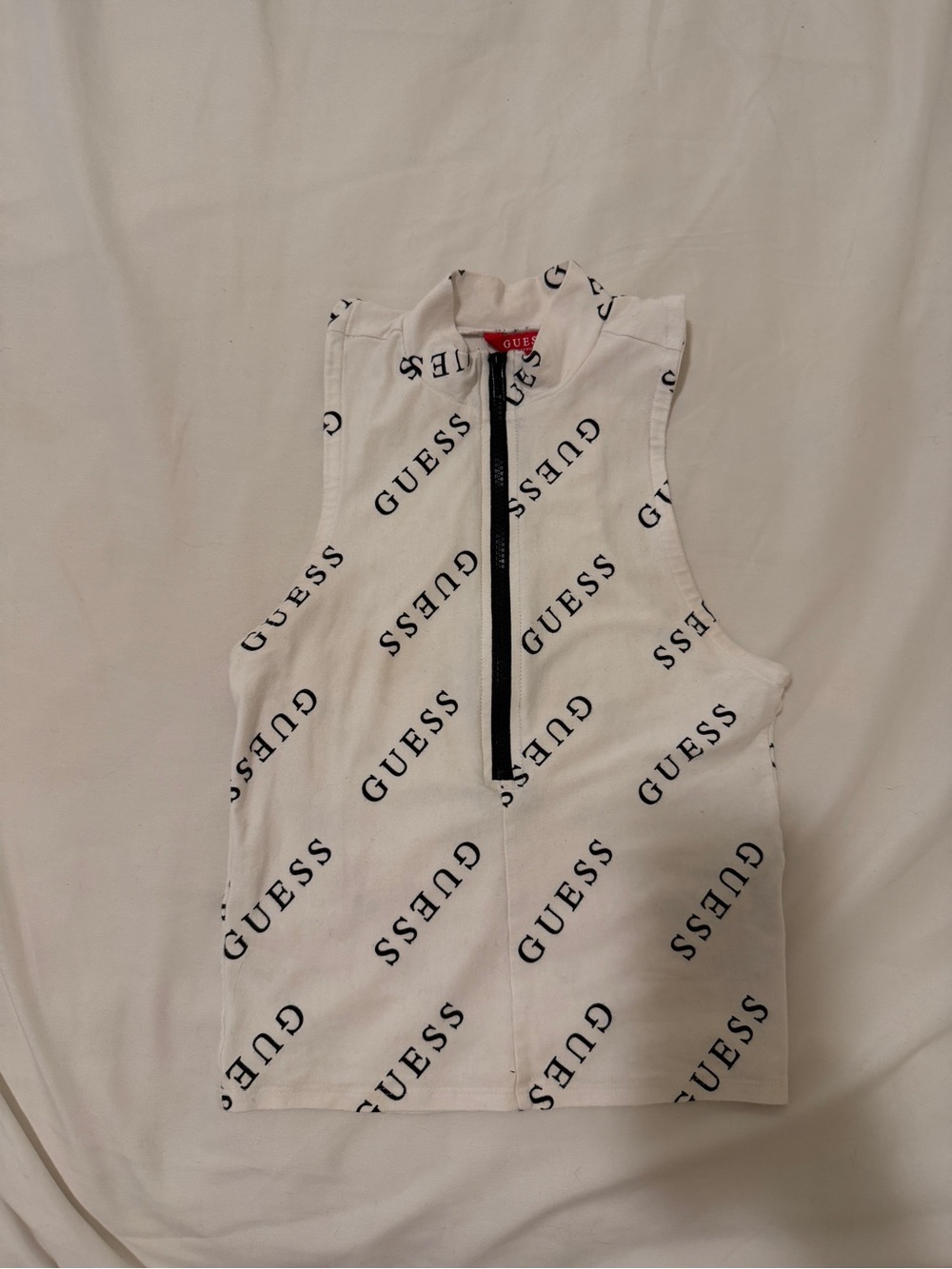 Guess White Logo Zip-Front Sleeveless Tank